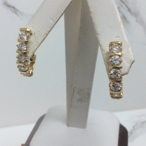 14K YELLOW Solid Real GOLD POLISHED PLAIN Half Cz HOOP EARRINGS 3/4
